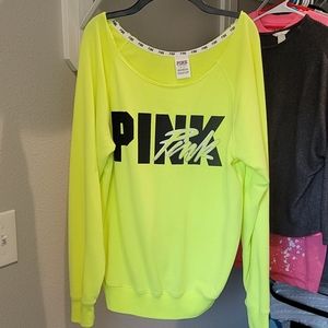 Pink neon yellow wide shoulder sweater